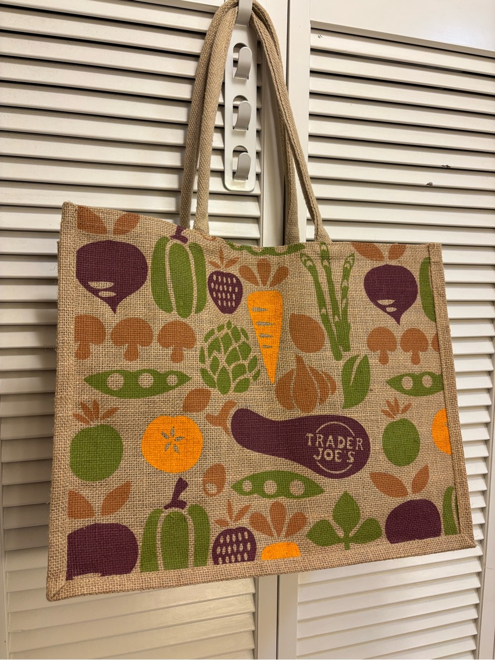 Large Trader Joe’s Jute Tote Bag with Vegetable Print